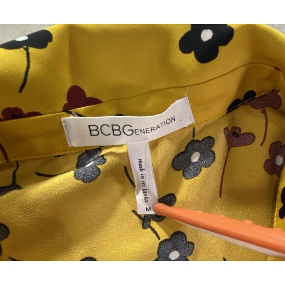 BCBG Generation Yellow Floral Wrap Blouse Top M Medium Tie Cuffs *READ - Picture 2 of 9